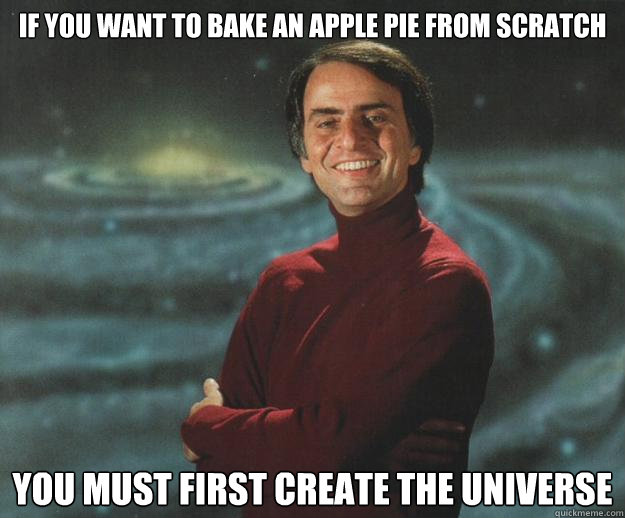 if you want to bake an apple pie from scratch you must first create the universe - if you want to bake an apple pie from scratch you must first create the universe  Sage Sagan