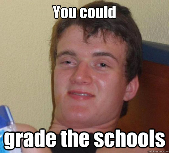 You could grade the schools  Dude really high