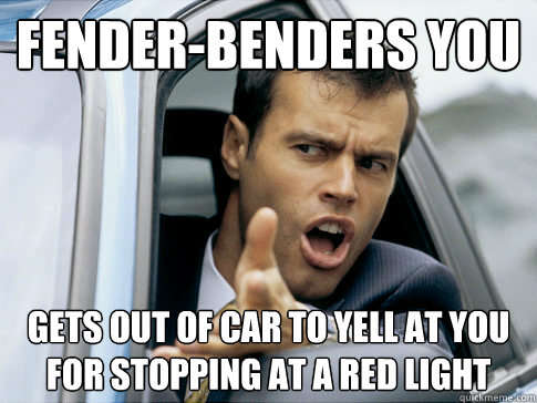 fender-benders you gets out of car to yell at you for stopping at a red light  Asshole driver