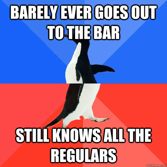barely ever goes out to the bar still knows all the regulars  Socially Awkward Awesome Penguin