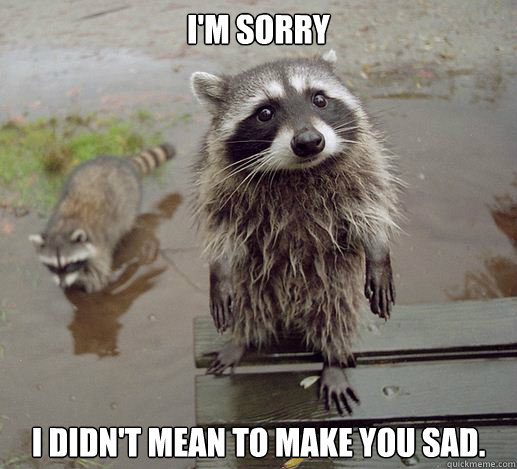 I'm sorry  I didn't mean to make you sad. - I'm sorry  I didn't mean to make you sad.  Sympathy Coon