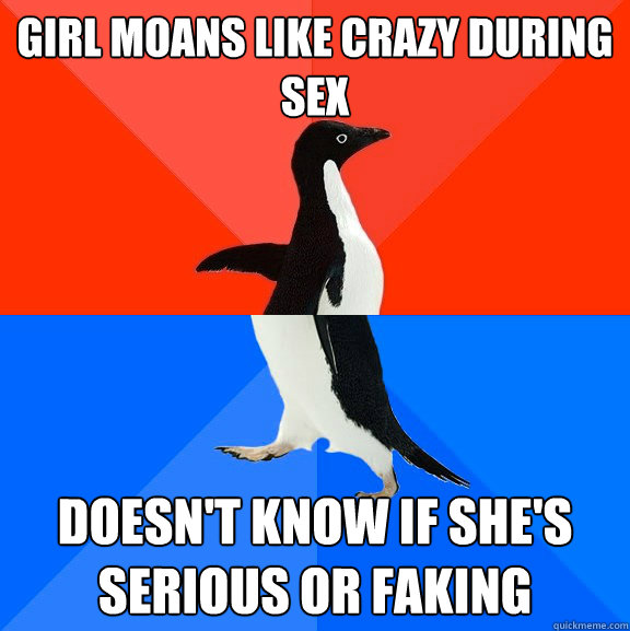 girl moans like crazy during sex doesn't know if she's serious or faking  Socially Awesome Awkward Penguin