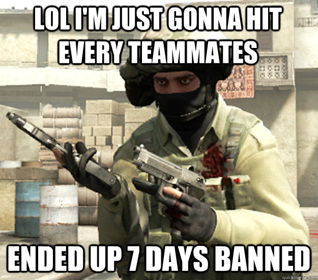 lol i'm just gonna hit every teammates ended up 7 days banned  Counter Strike Global Offensive