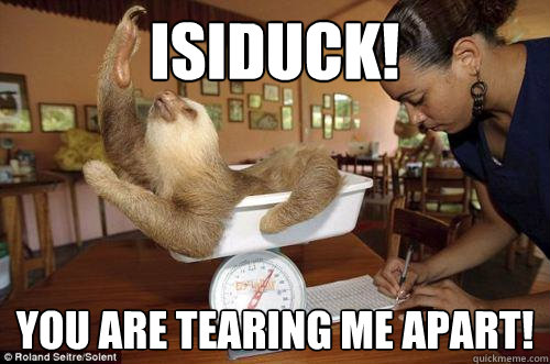 Isiduck! You are tearing me apart!  Dramatic Sloth