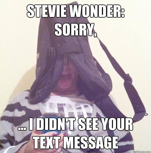 stevie wonder:
sorry, ... i didn't see your text message  