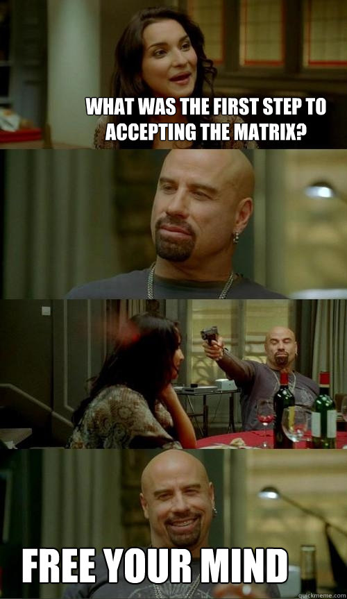 What was the first step to accepting the matrix? Free your mind  Skinhead John