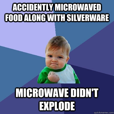 accidently microwaved food along with silverware microwave didn't explode  Success Kid