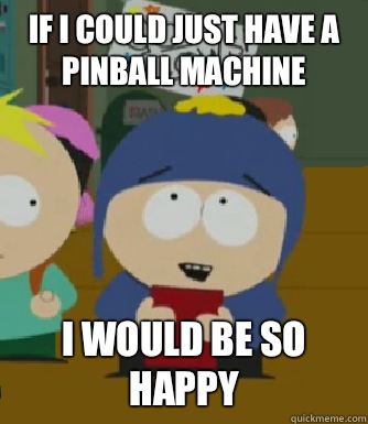 If I could just have a pinball machine I would be so happy  Craig - I would be so happy