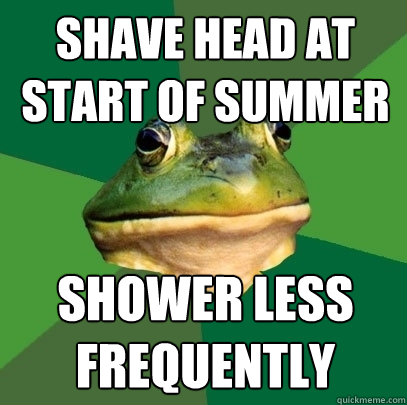 shave head at 
start of summer shower less
Frequently  Foul Bachelor Frog