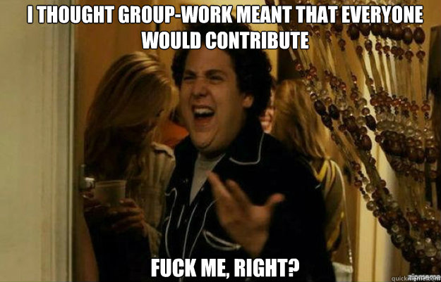 I thought group-work meant that everyone would contribute FUCK ME, RIGHT?  fuck me right