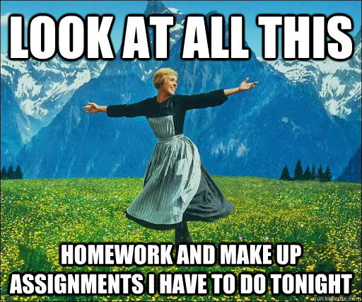 Look at all this  homework and make up assignments I have to do tonight - Look at all this  homework and make up assignments I have to do tonight  Look at all