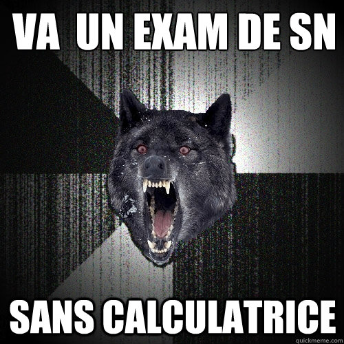 va à un exam de sn sans calculatrice  Insanity Wolf