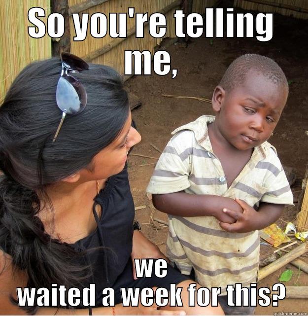 SO YOU'RE TELLING ME, WE WAITED A WEEK FOR THIS? Skeptical Third World Kid