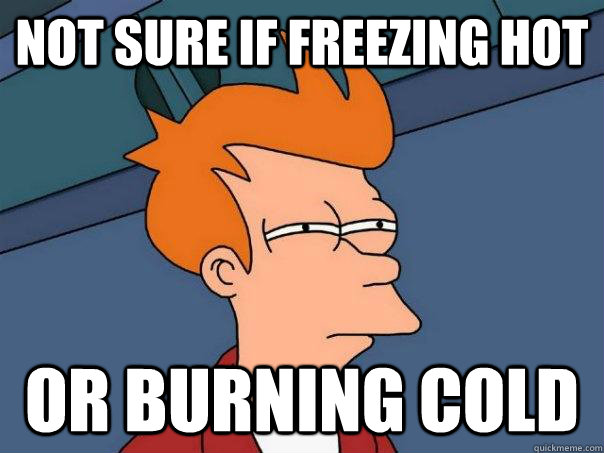 Not sure if freezing hot Or burning cold - Not sure if freezing hot Or burning cold  Futurama Fry