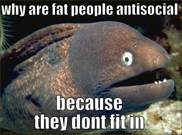 WHY ARE FAT PEOPLE ANTISOCIAL  BECAUSE THEY DONT FIT IN Bad Joke Eel