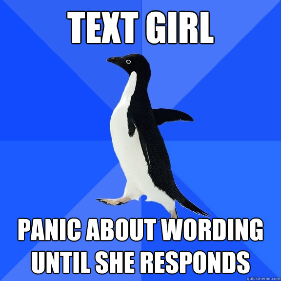 text girl panic about wording until she responds  Socially Awkward Penguin