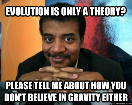 Evolution is only a theory? Please tell me about how you don't believe in gravity either - Evolution is only a theory? Please tell me about how you don't believe in gravity either  Condescending Neil deGrasse Tyson