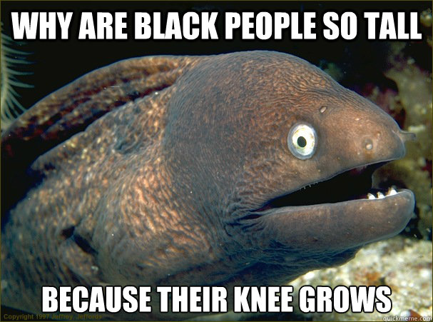 Why are black people so tall Because their knee grows - Why are black people so tall Because their knee grows  Bad Joke Eel