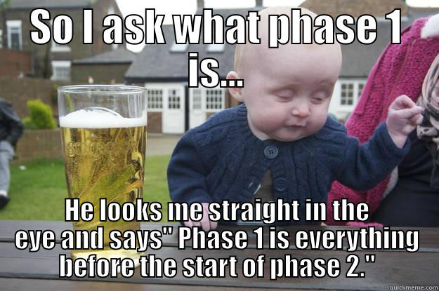 SO I ASK WHAT PHASE 1 IS... HE LOOKS ME STRAIGHT IN THE EYE AND SAYS