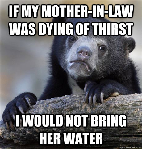 If my mother-in-law was dying of thirst I would not bring her water  Confession Bear