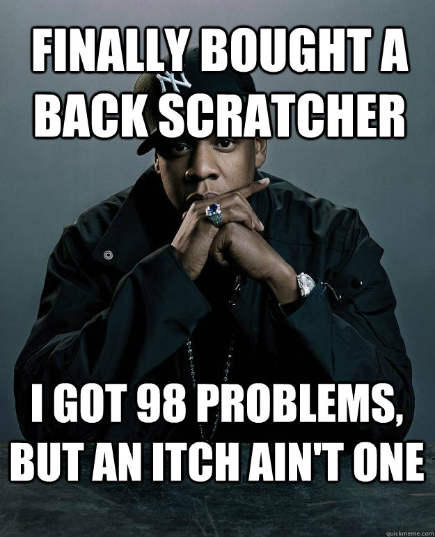 Finally bought a back scratcher I got 98 problems, but an itch ain't one  Jay Z Problems