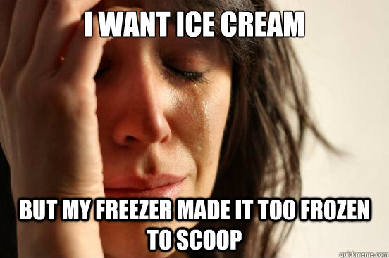 I want ice cream but my freezer made it too frozen to scoop - I want ice cream but my freezer made it too frozen to scoop  First World Problems