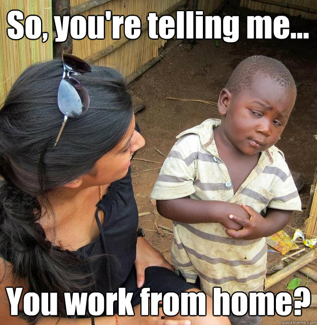So, you're telling me... You work from home? - So, you're telling me... You work from home?  3rd World Skeptical Child