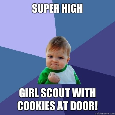 Super high Girl scout with cookies at door!  Success Kid