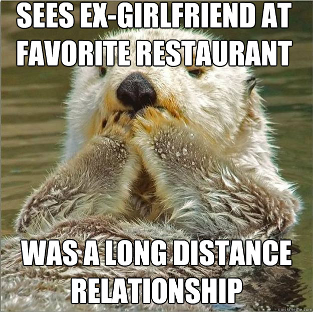 Sees ex-girlfriend at favorite restaurant Was a long distance relationship  Upset otter