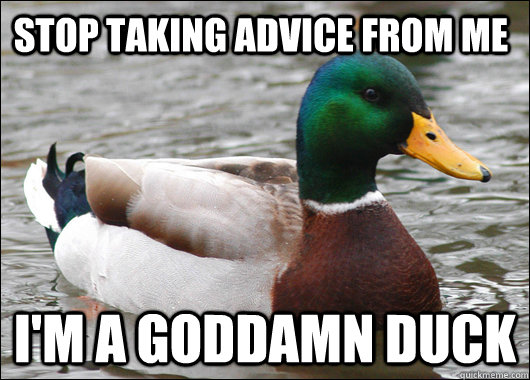 stop taking advice from me i'm a goddamn duck  Actual Advice Mallard