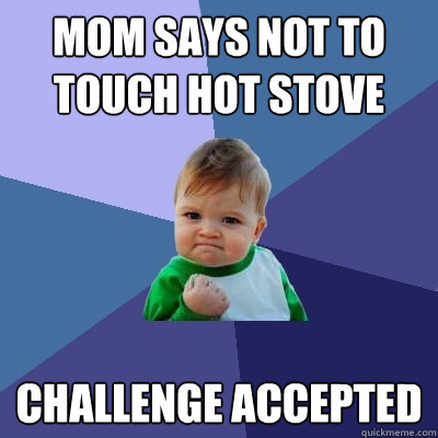 Mom says not to touch hot stove challenge accepted - Mom says not to touch hot stove challenge accepted  Success Kid