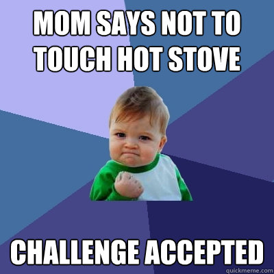 Mom says not to touch hot stove challenge accepted  Success Kid