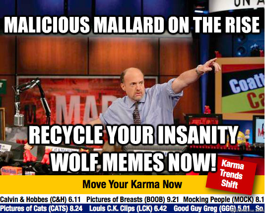 Malicious Mallard On The Rise Recycle your Insanity Wolf memes now!  Mad Karma with Jim Cramer