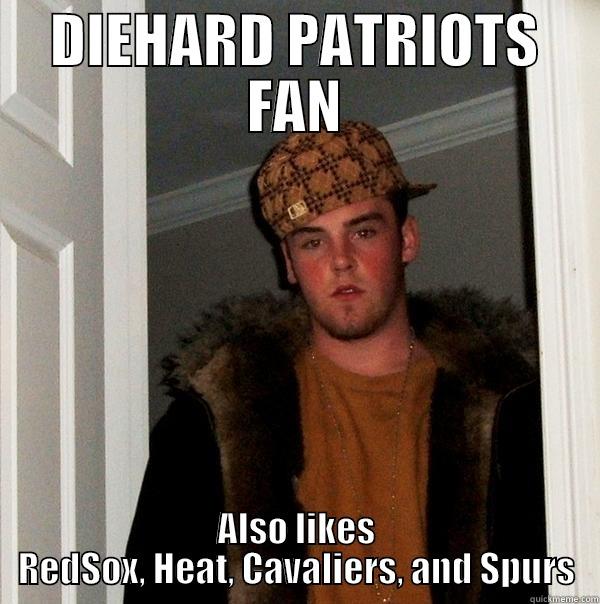 DIEHARD PATRIOTS FAN ALSO LIKES REDSOX, HEAT, CAVALIERS, AND SPURS Scumbag Steve