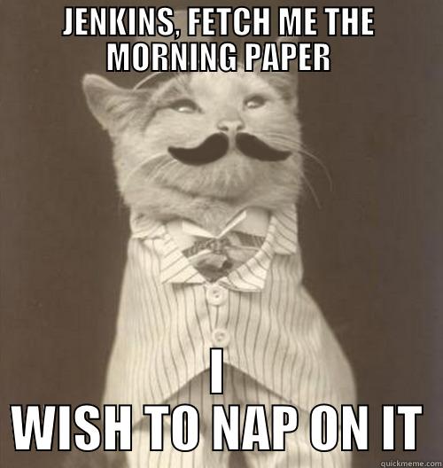 JENKINS, FETCH ME THE MORNING PAPER I WISH TO NAP ON IT Original Business Cat