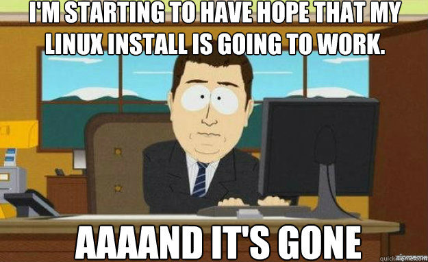 I'm starting to have hope that my linux install is going to work. AAAAND IT'S GONE  aaaand its gone
