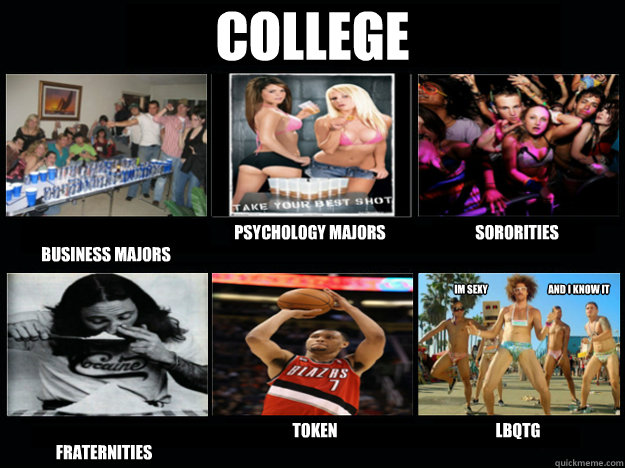 College Business Majors Psychology Majors Sororities Fraternities Token LBQTG Im Sexy And i know it - College Business Majors Psychology Majors Sororities Fraternities Token LBQTG Im Sexy And i know it  What people think i do Beer Pong