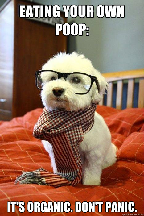 EATING YOUR OWN POOP: IT'S ORGANIC. DON'T PANIC. - EATING YOUR OWN POOP: IT'S ORGANIC. DON'T PANIC.  Hipster Dog