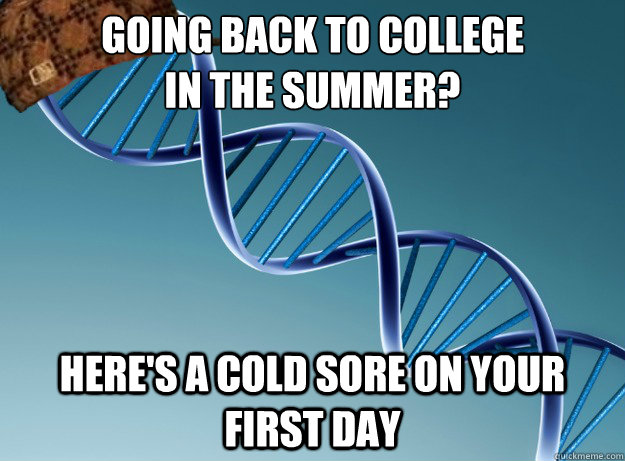 Going back to college 
in the summer? Here's a cold sore on your first day  Scumbag Genetics