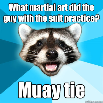What martial art did the guy with the suit practice? Muay tie  Lame Pun Coon