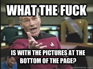 What the fuck Is with the pictures at the bottom of the page?  Annoyed Picard