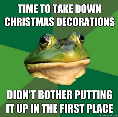 Time to take down christmas decorations Didn't bother putting it up in the first place  Foul Bachelor Frog