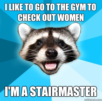 I like to go to the gym to check out women I'm a stairmaster  Lame Pun Coon