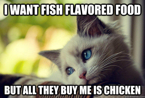 i want fish flavored food but all they buy me is chicken - i want fish flavored food but all they buy me is chicken  First World Problems Cat