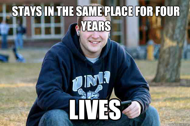 Stays in the same place for four years Lives  Successful College Senior