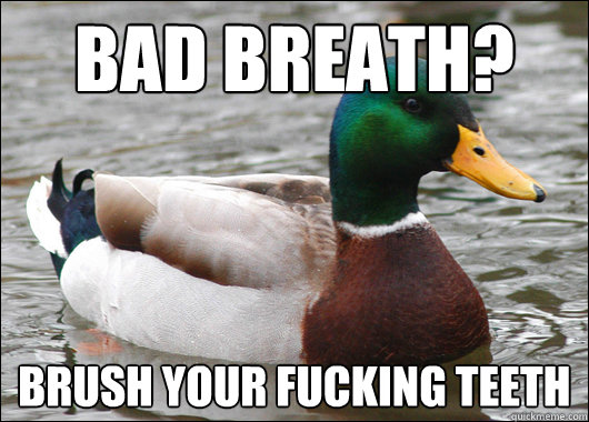 bad breath? Brush your fucking teeth  Actual Advice Mallard