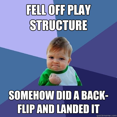 Fell off play structure Somehow did a back-flip and landed it - Fell off play structure Somehow did a back-flip and landed it  Success Kid