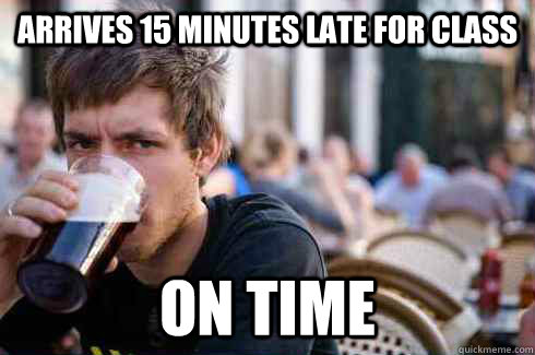 Arrives 15 minutes late for class On time  Lazy College Senior