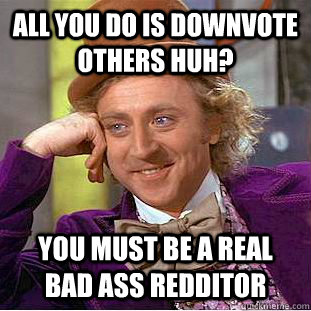 All you do is downvote others huh? you must be a real bad ass redditor  Condescending Wonka