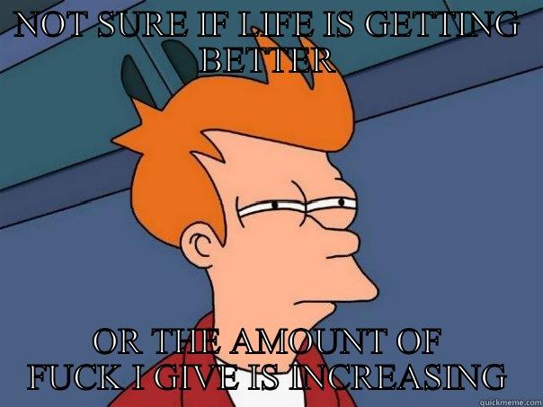 NOT SURE IF LIFE IS GETTING BETTER OR THE AMOUNT OF FUCK I GIVE IS INCREASING Futurama Fry